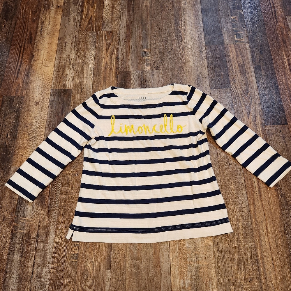 LOFT Limoncello Harbor Tee Navy and White Striped Top